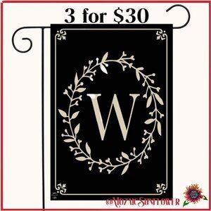 BLACK STYLIZED IVORY "W" AND WREATH YARD GARDEN FLAG